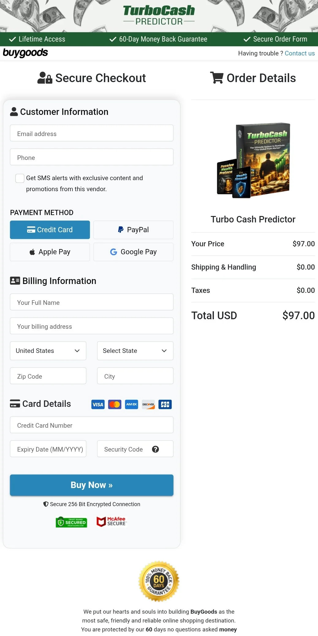 TurboCash Predictor order form